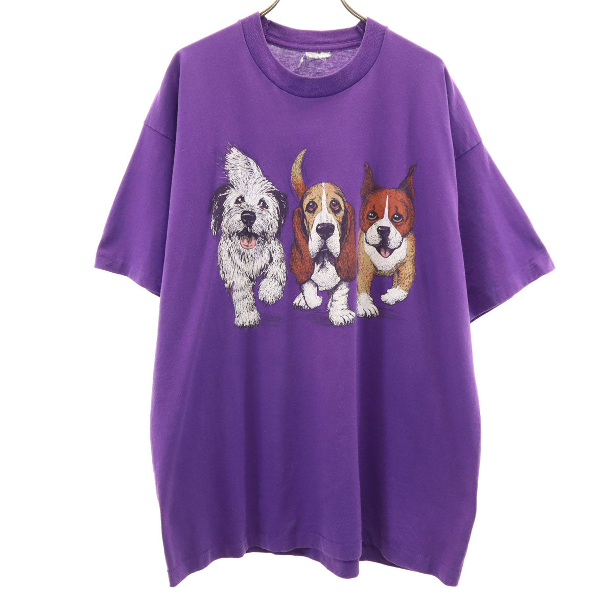 SCREEN STARS スクリーンスターズ 90s オールド USA製 ドッグ プリント 半袖 Tシャツ XL パープル シングルステッチ 犬 メンズ