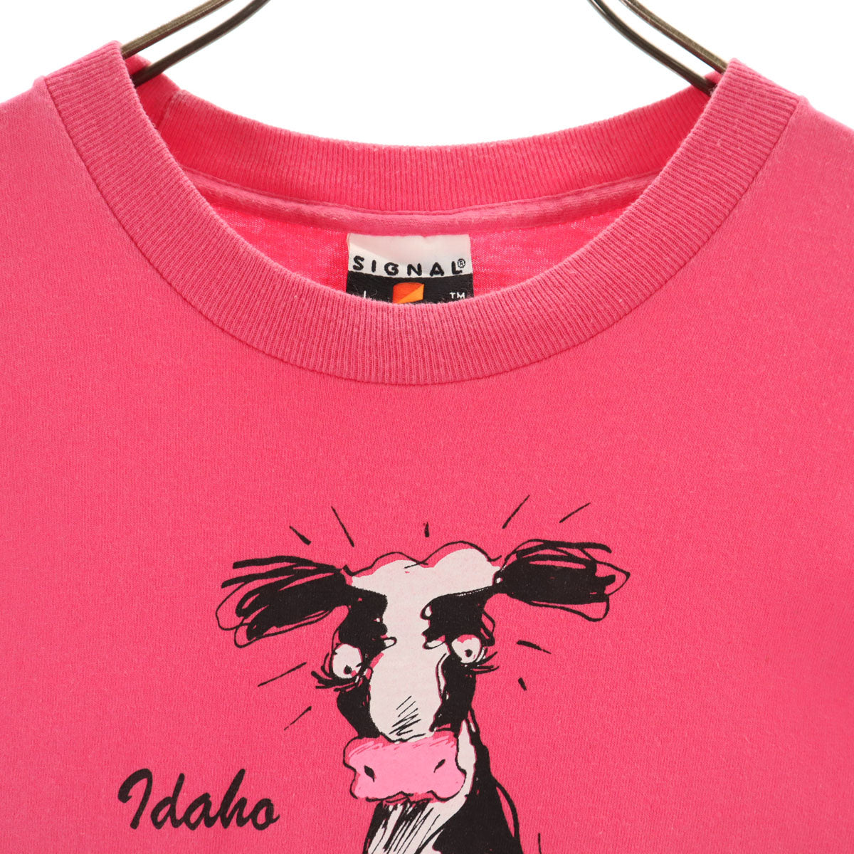 SIGNAL SPORTS シグナルスポーツ 90s USA製 オールド 牛 プリント 半袖 Tシャツ L マゼンタピンク シングルステッチ メンズ