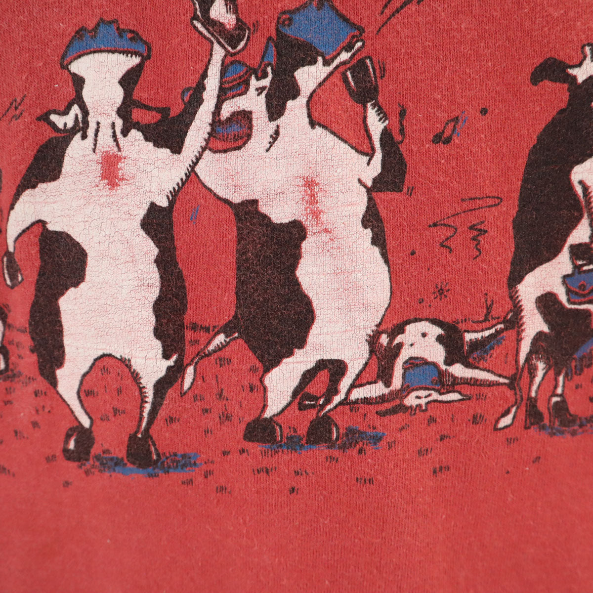 FRUIT OF THE LOOM フルーツオブザルーム 90s カナダ製 オールド 牛 プリント 半袖 Tシャツ XL レッド系 シングルステッチ アニマル柄 メンズ