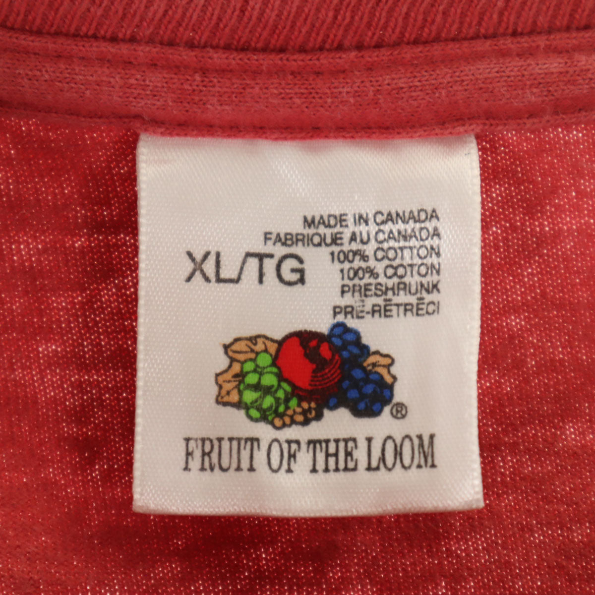 FRUIT OF THE LOOM フルーツオブザルーム 90s カナダ製 オールド 牛 プリント 半袖 Tシャツ XL レッド系 シングルステッチ アニマル柄 メンズ