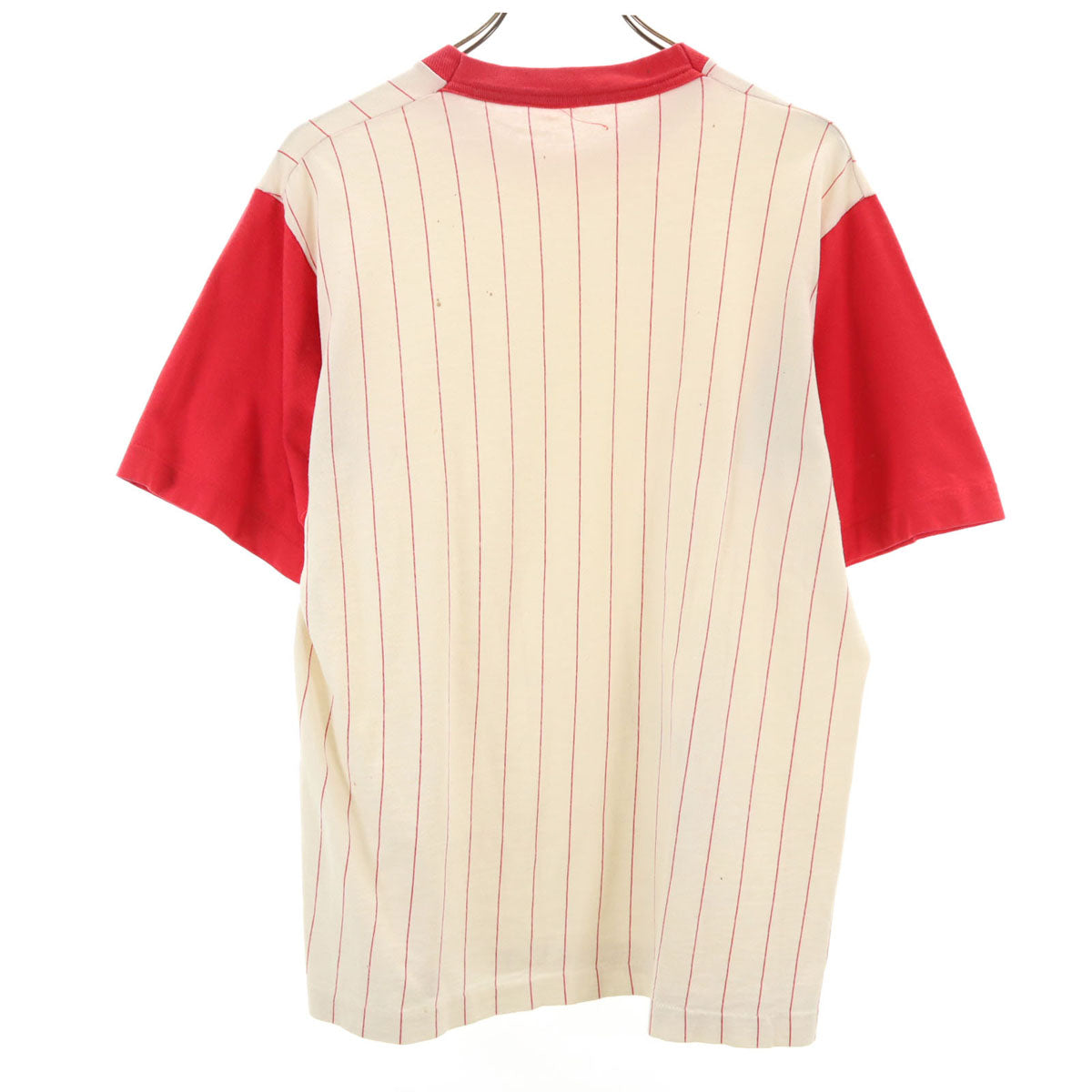80s 90s オールド ストライプ柄 半袖 ベースボール Tシャツ アイボリー シングルステッチ メンズ