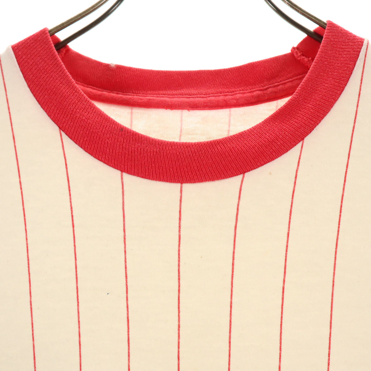 80s 90s オールド ストライプ柄 半袖 ベースボール Tシャツ アイボリー シングルステッチ メンズ