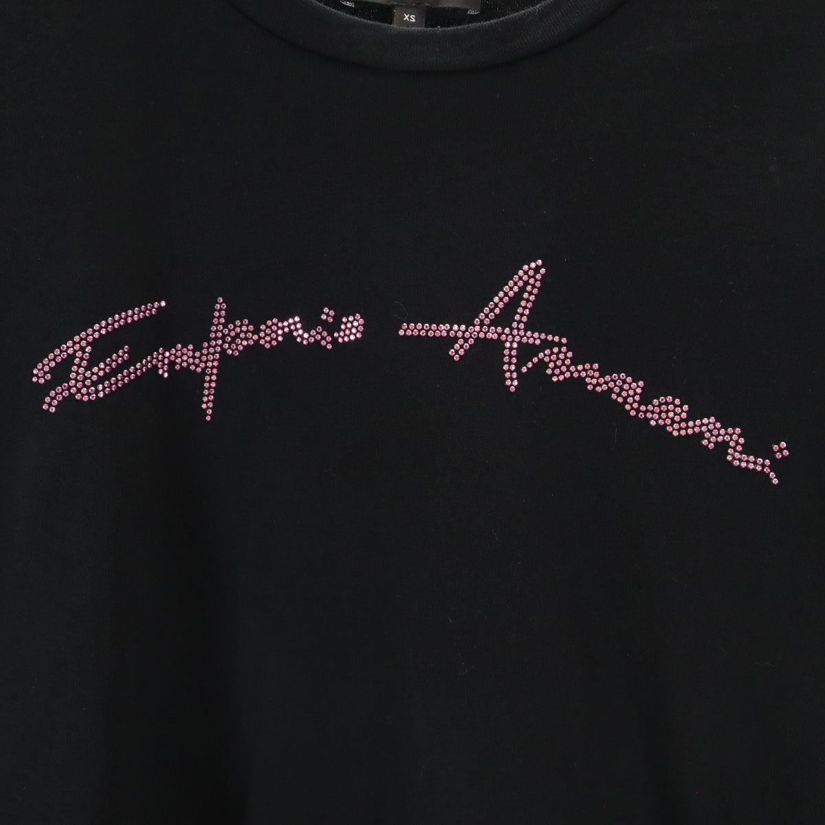 Emporio Armani エンポリオアルマーニ ブルガリア製 ストーンロゴ 半袖 Tシャツ XS ブラック レディース