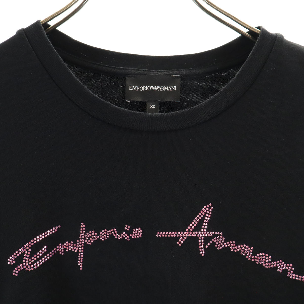 Emporio Armani エンポリオアルマーニ ブルガリア製 ストーンロゴ 半袖 Tシャツ XS ブラック レディース