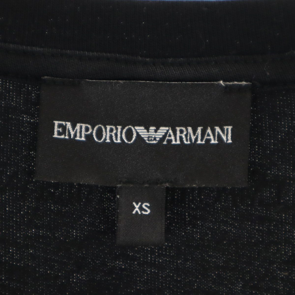 Emporio Armani エンポリオアルマーニ ブルガリア製 ストーンロゴ 半袖 Tシャツ XS ブラック レディース