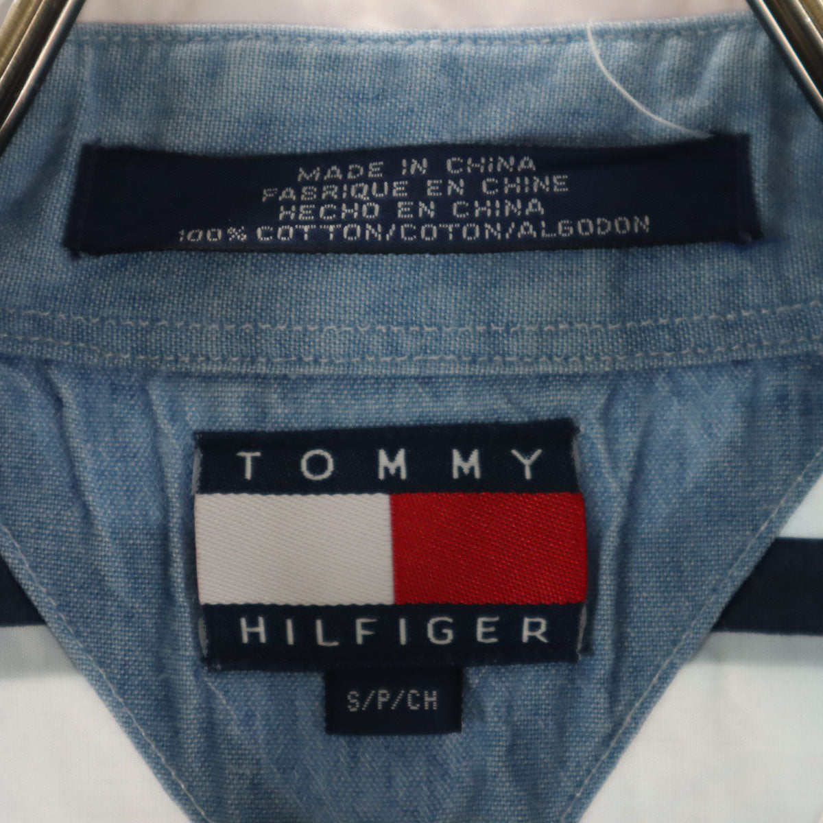 TOMMY HILFIGER トミーヒルフィガー 90s オールド ストライプ柄 半袖 ボタンダウンシャツ S ホワイト メンズ