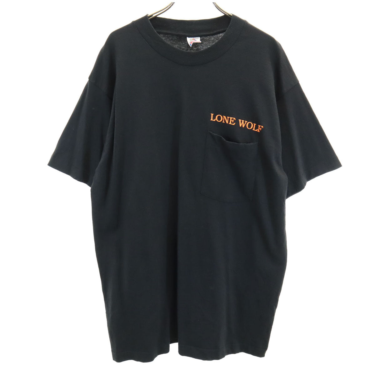 FRUIT OF THE LOOM フルーツオブザルーム 90s USA製 オールド バックプリント LONE WOLF Guns ＆ Ammo オオカミ 半袖 Tシャツ L ブラック シングルステッチ 企業モノ ポケT メンズ