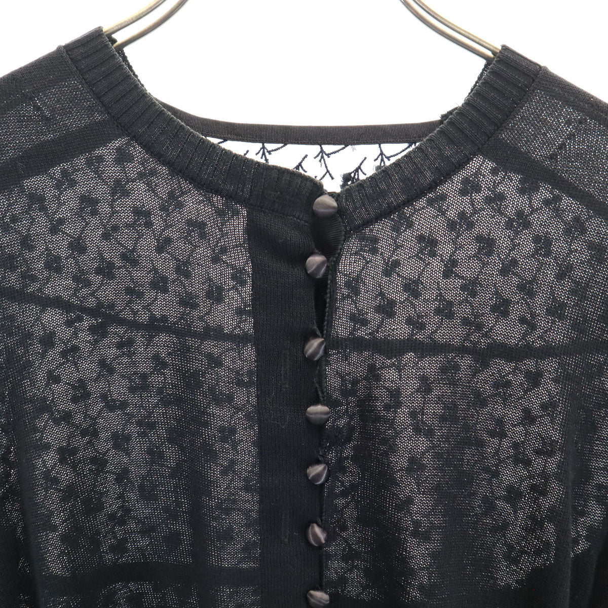 長袖 シアー切替 ニットカーディガン ブラック ペプラム レディース