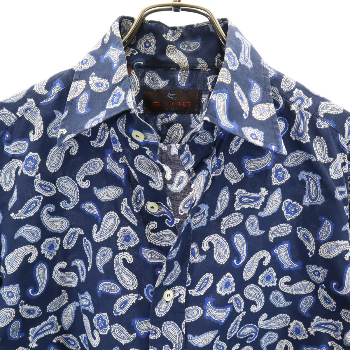 ETRO エトロ イタリア製 ペイズリー柄 長袖 コットンシャツ S ネイビー メンズ