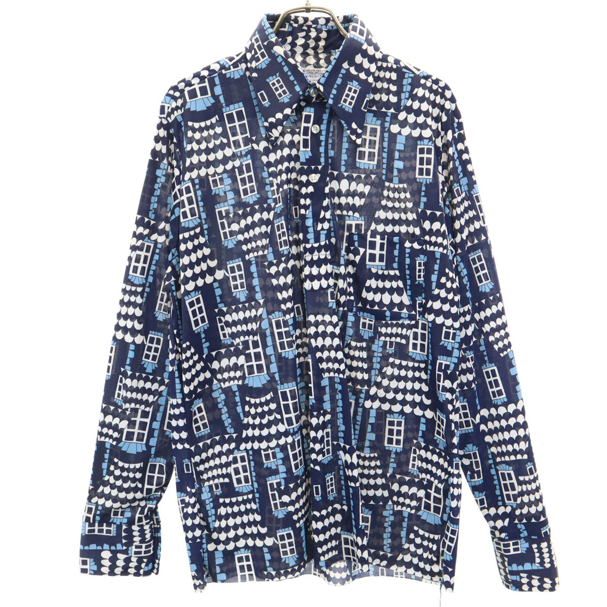TOWNCRAFT タウンクラフト 70s ヴィンテージ 総柄 長袖 ハーフボタン シャツ M ネイビー系 JC PENNY メンズ