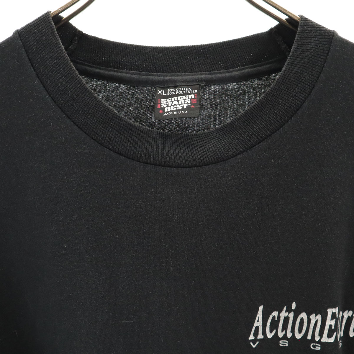 SCREEN STARS BEST スクリーンスターズベスト 90s USA製 オールド バックプリント ActionEarth 半袖 Tシャツ XL ブラック シングルステッチ メンズ