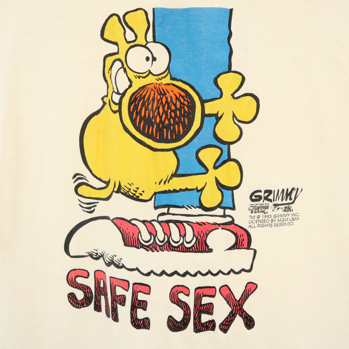 90s オールド マザーグースとグリム グリミー 半袖 Tシャツ アイボリー シングルステッチ Mother Goose and Grimm GRIMMY メンズ