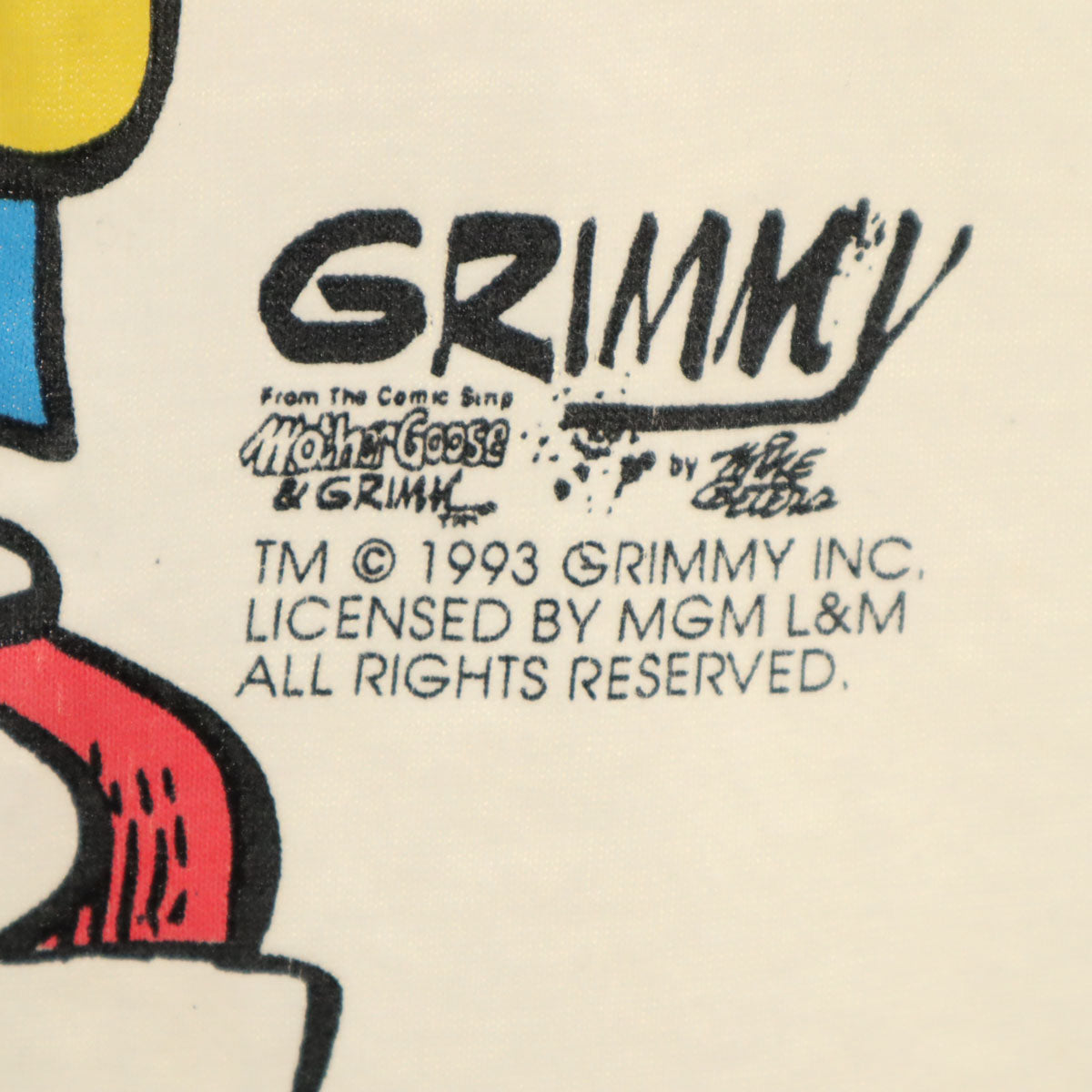 90s オールド マザーグースとグリム グリミー 半袖 Tシャツ アイボリー シングルステッチ Mother Goose and Grimm GRIMMY メンズ