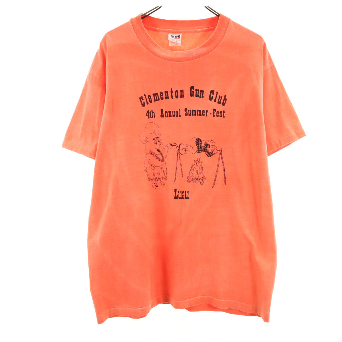 anvil アンヴィル 90s USA製 オールド Clementon Gun Club 半袖 Tシャツ ONE SIZE ネオンオレンジ系 シングルステッチ メンズ