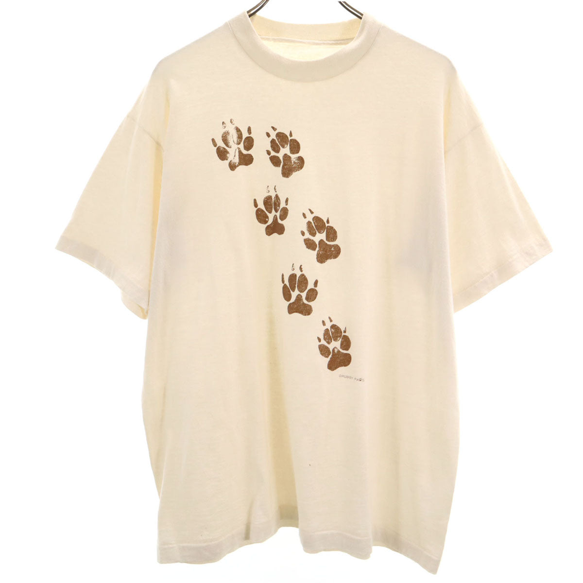 OLD オールド 90s 足跡プリント 半袖 Tシャツ クリーム シングルステッチ メンズ