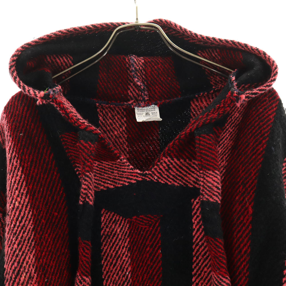 TLAXCALA TEXTILES ストライプ柄 長袖 メキシカン パーカー S レッド メンズ