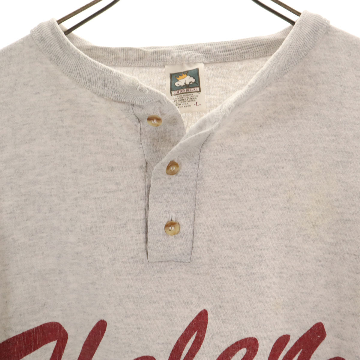 COTTON DELUXE コットンデラックス 90s USA製 オールド Thelen 半袖 ヘンリーネック Tシャツ L グレー シングルステッチ メンズ