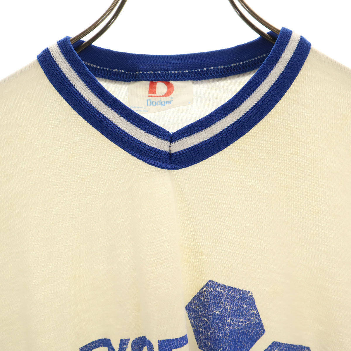 Dodger 90s USA製 Vネック オールド 半袖 Tシャツ L ホワイト系 メンズ