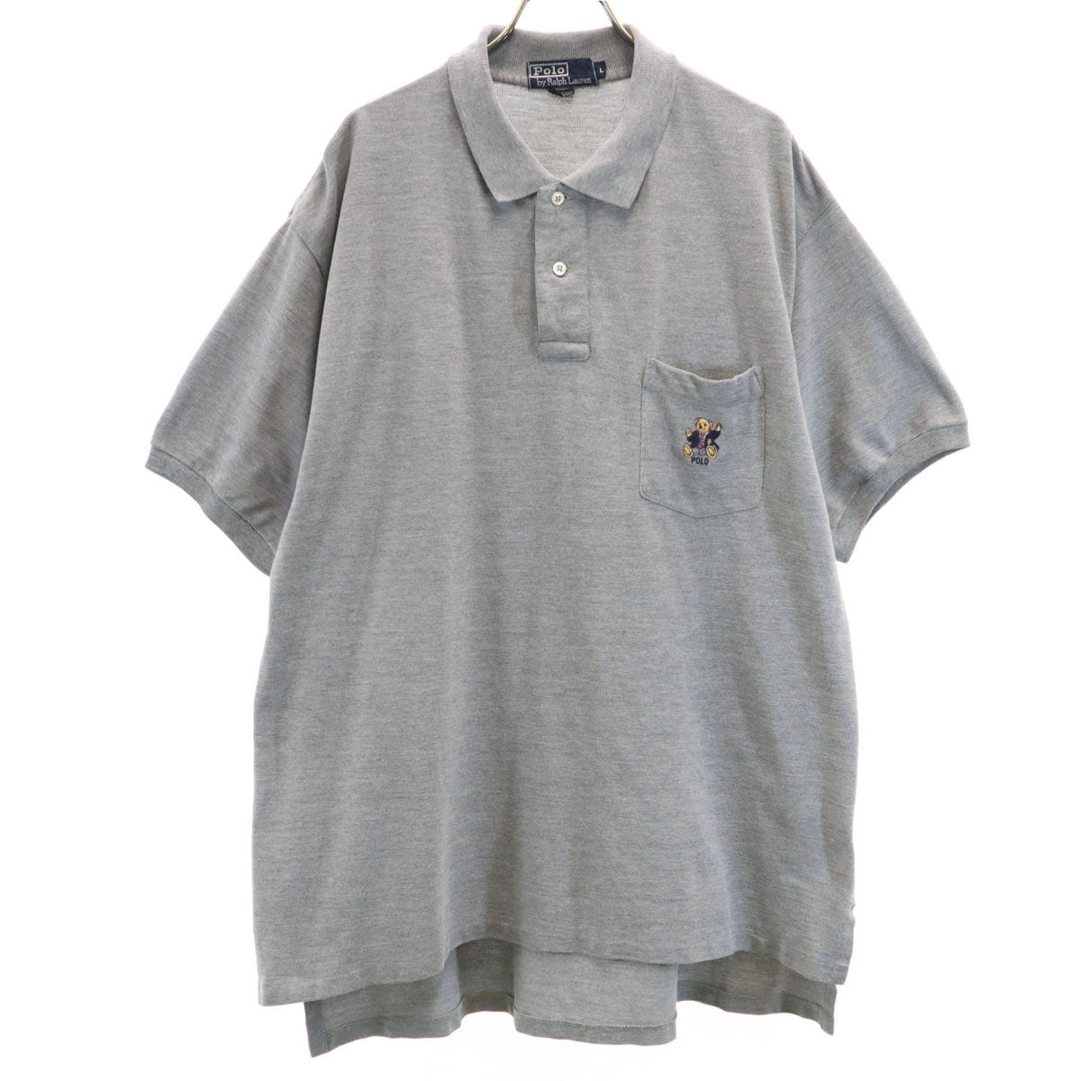 Polo by Ralph Lauren ポロバイラルフローレン USA製 ポロベア刺繍 半袖 ポロシャツ L グレー 鹿の子 メンズ