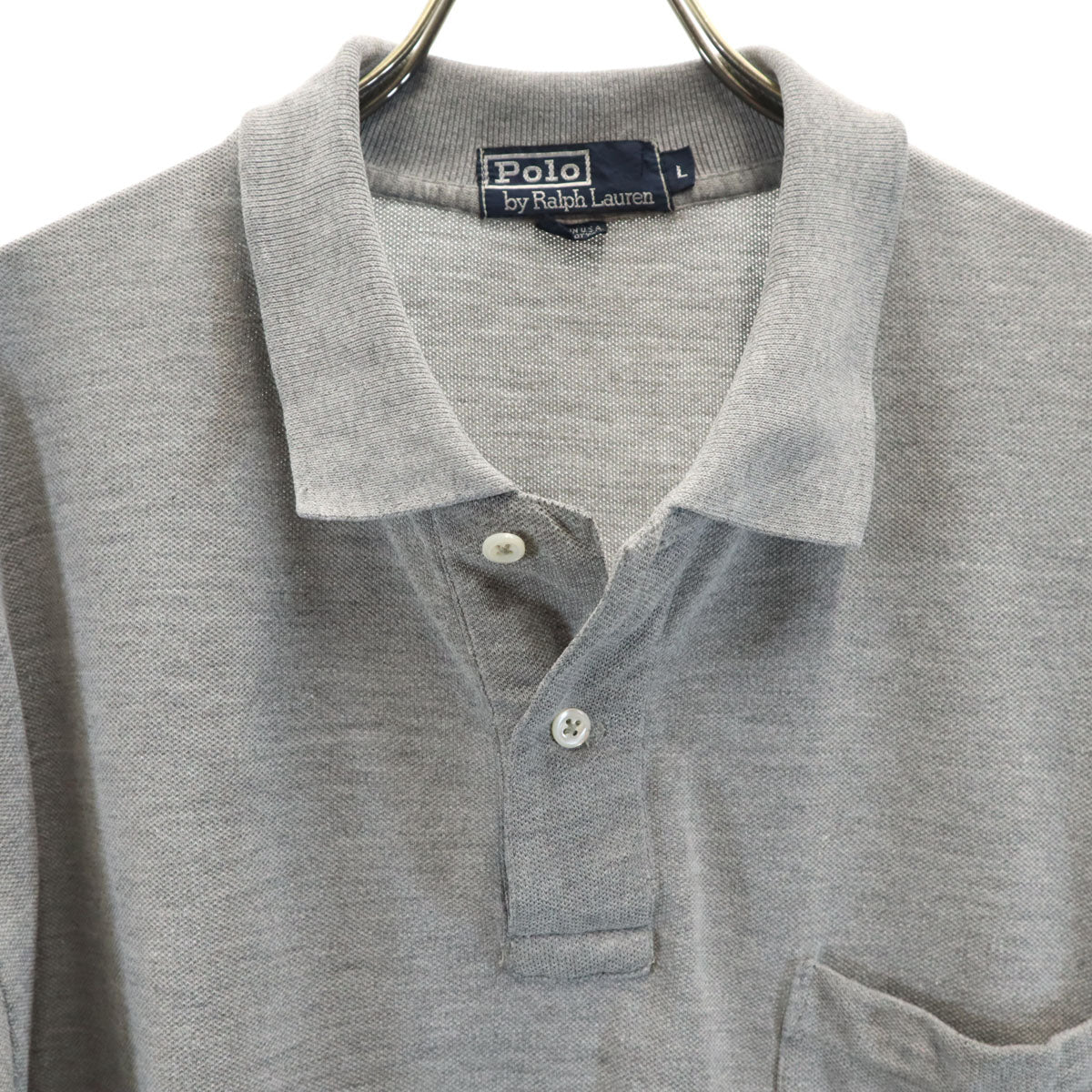 Polo by Ralph Lauren ポロバイラルフローレン USA製 ポロベア刺繍 半袖 ポロシャツ L グレー 鹿の子 メンズ