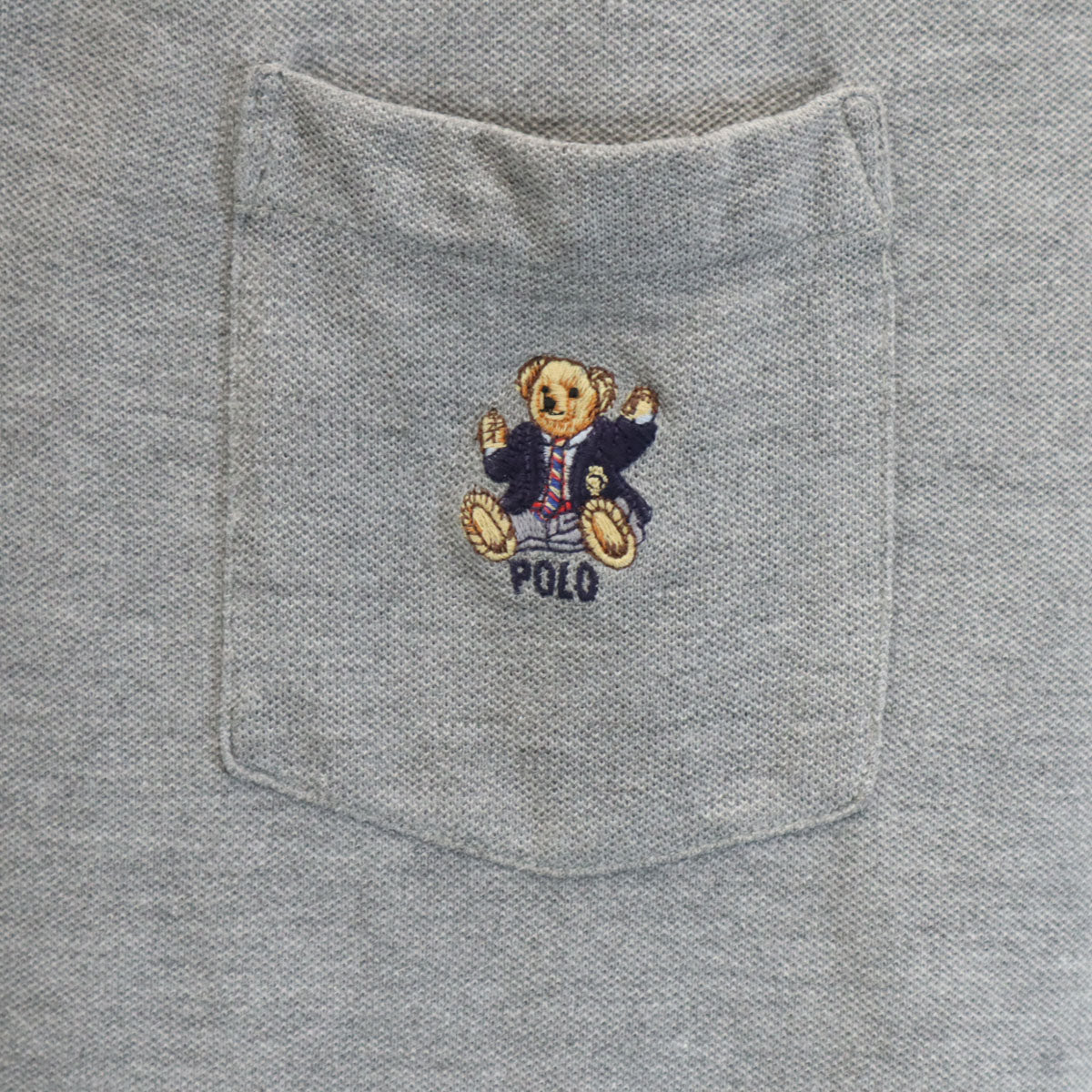 Polo by Ralph Lauren ポロバイラルフローレン USA製 ポロベア刺繍 半袖 ポロシャツ L グレー 鹿の子 メンズ