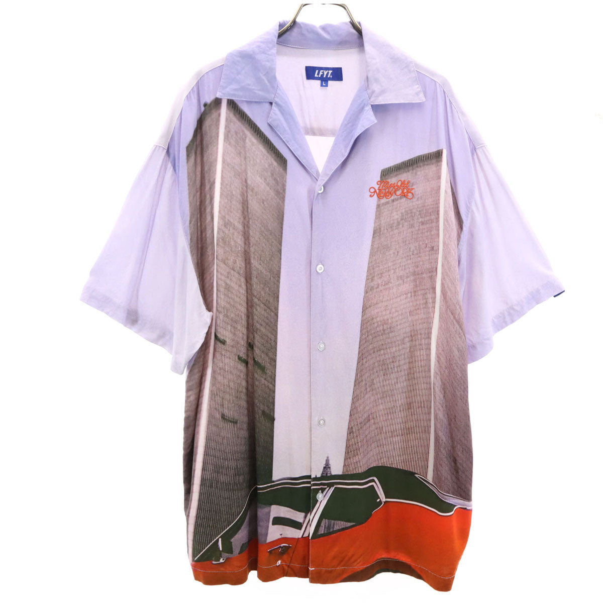 LFYT エルエフワイティー フォトグラフィック ツインタワー 半袖 オールドニューヨーク オープンカラーシャツ L パープル メンズ