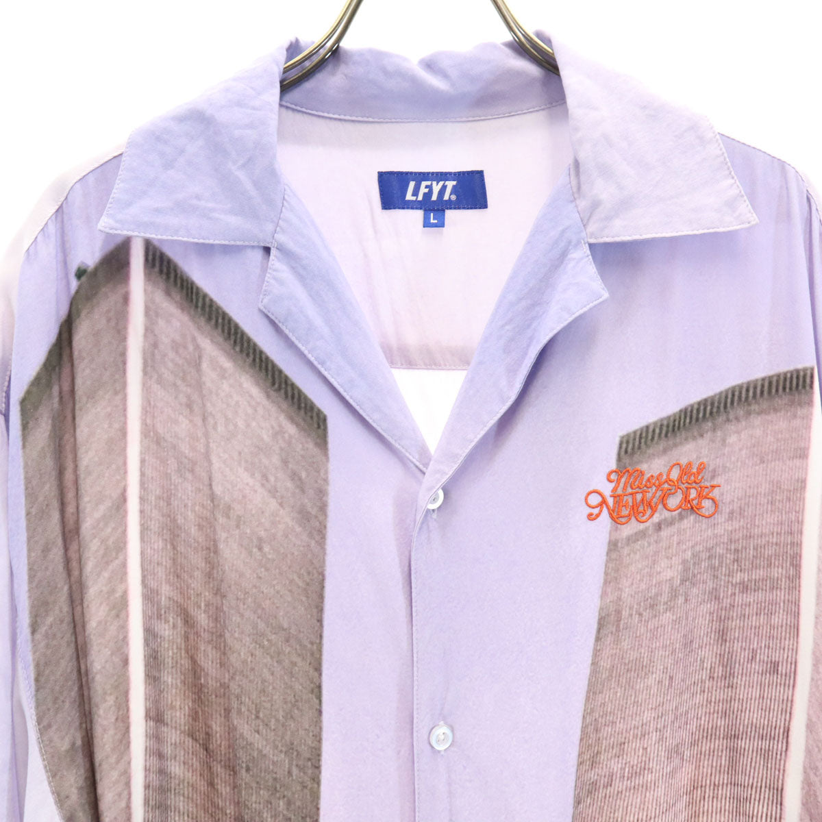 LFYT エルエフワイティー フォトグラフィック ツインタワー 半袖 オールドニューヨーク オープンカラーシャツ L パープル メンズ