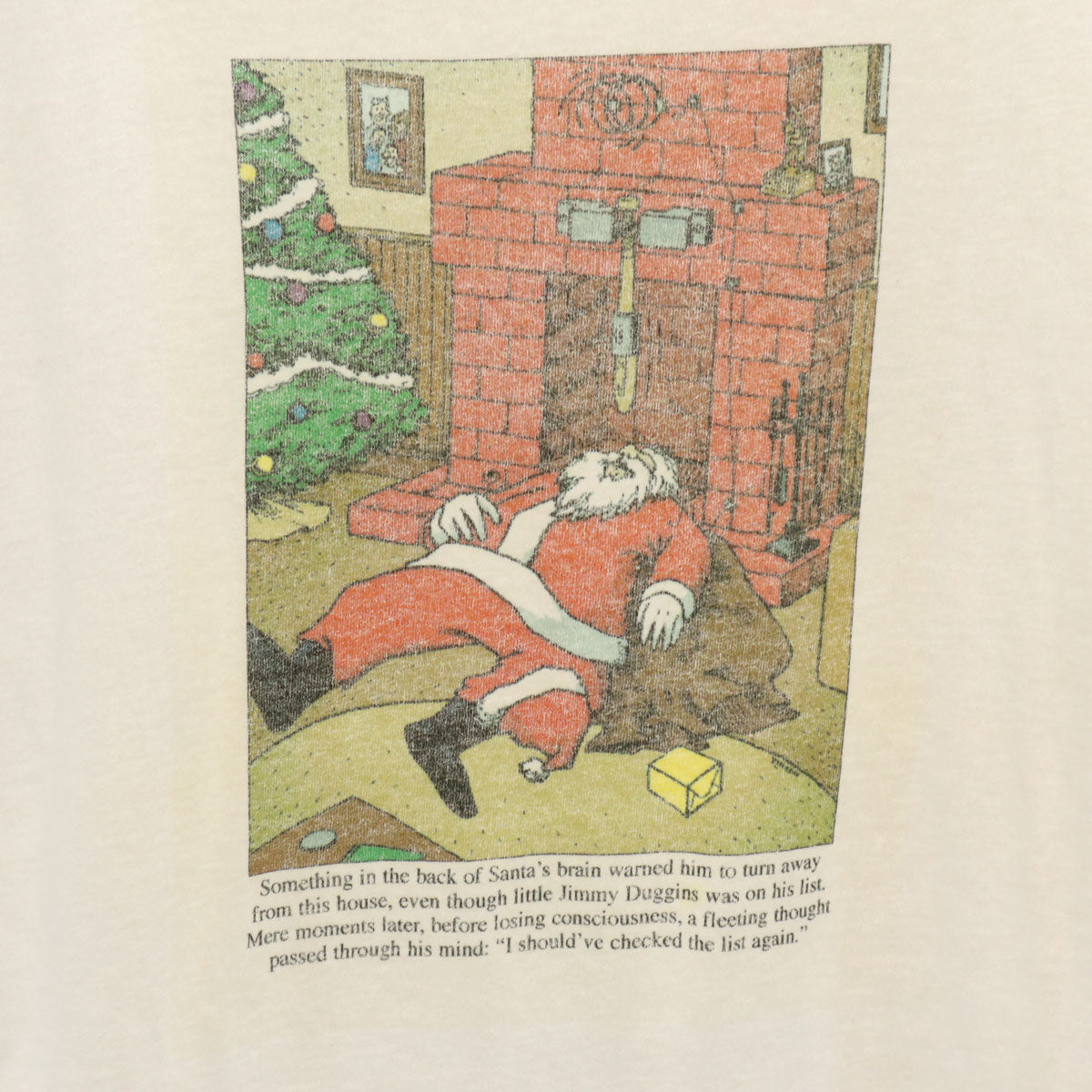 Hanes ヘインズ サンタクロース プリント 半袖 Tシャツ 2XL ホワイト シングルステッチ ビッグサイズ メンズ