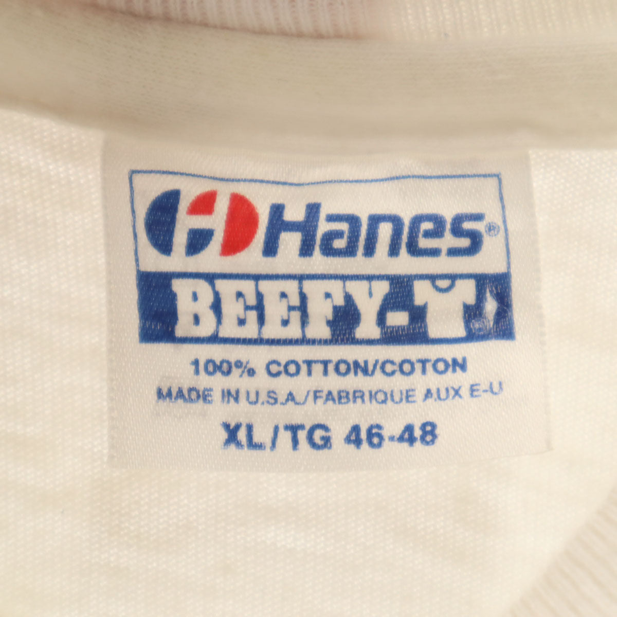 Hanes ヘインズ 90s USA製 BEEFY-T オールド プリント 半袖 Tシャツ XL ホワイト シングルステッチ メンズ