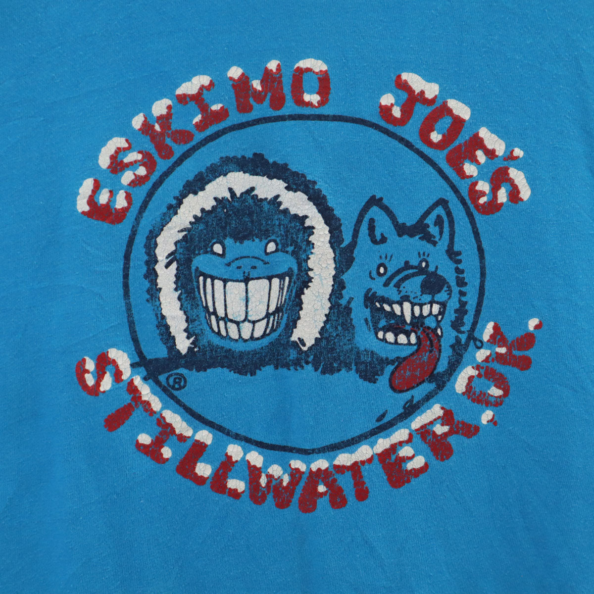 Hanes ヘインズ 80s 90s USA製 BEEFY-T オールド エスキモージョーズ プリント 半袖 Tシャツ L ブルー シングルステッチ メンズ