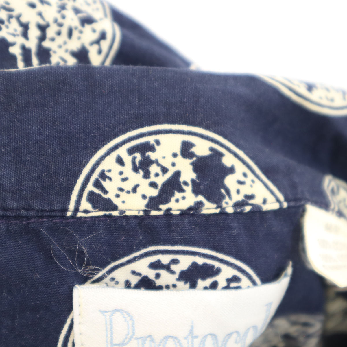 Protocol 90s オールド 総柄 半袖 開襟 アロハシャツ M ネイビー メンズ