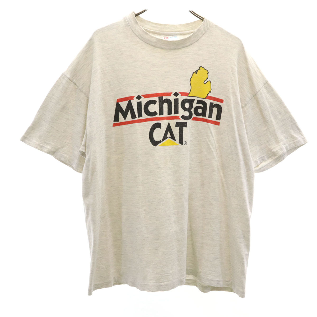 Hanes ヘインズ 90s USA製 オールド キャタピラー Michigan CAT 半袖 Tシャツ L グレー シングルステッチ BEEFY-T メンズ