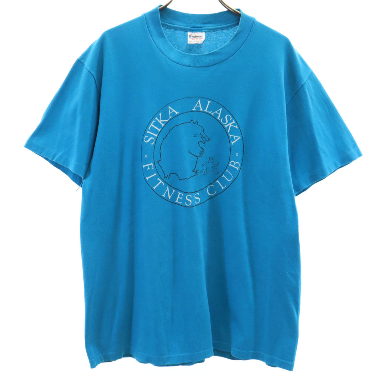 STEDMAN ステッドマン 90s USA製 オールド フィットネスクラブ ベアプリント 半袖 Tシャツ L 水色 企業モノ クマ アニマル メンズ