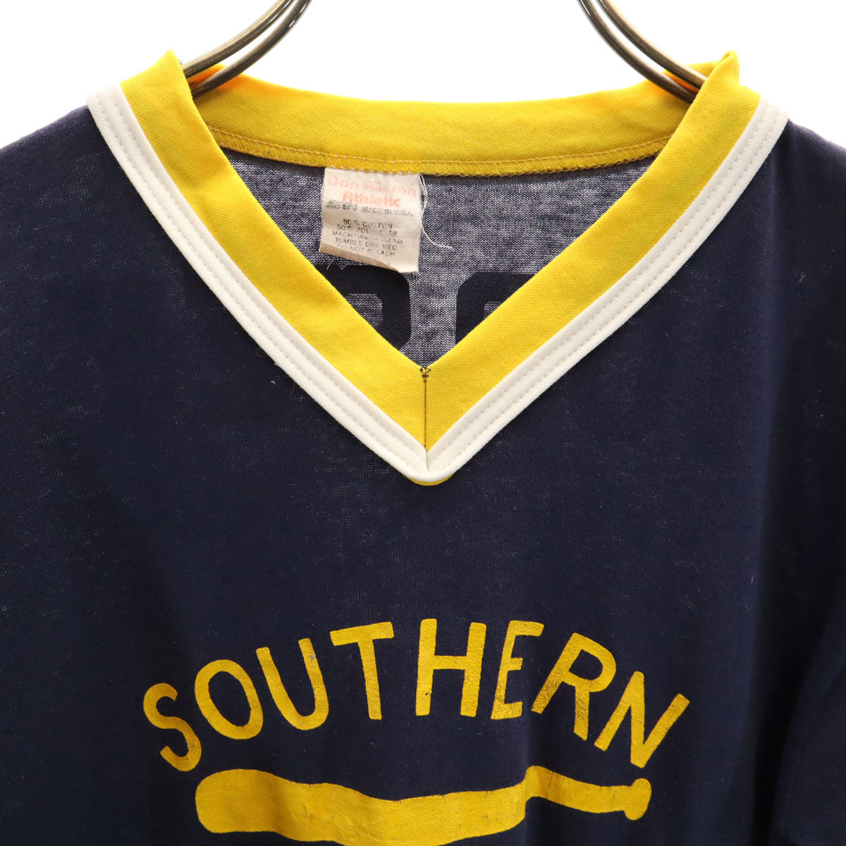 Don Alleson Athletic 80s USA製 ヴィンテージ 半袖 Vネック Tシャツ S ネイビー系 メンズ
