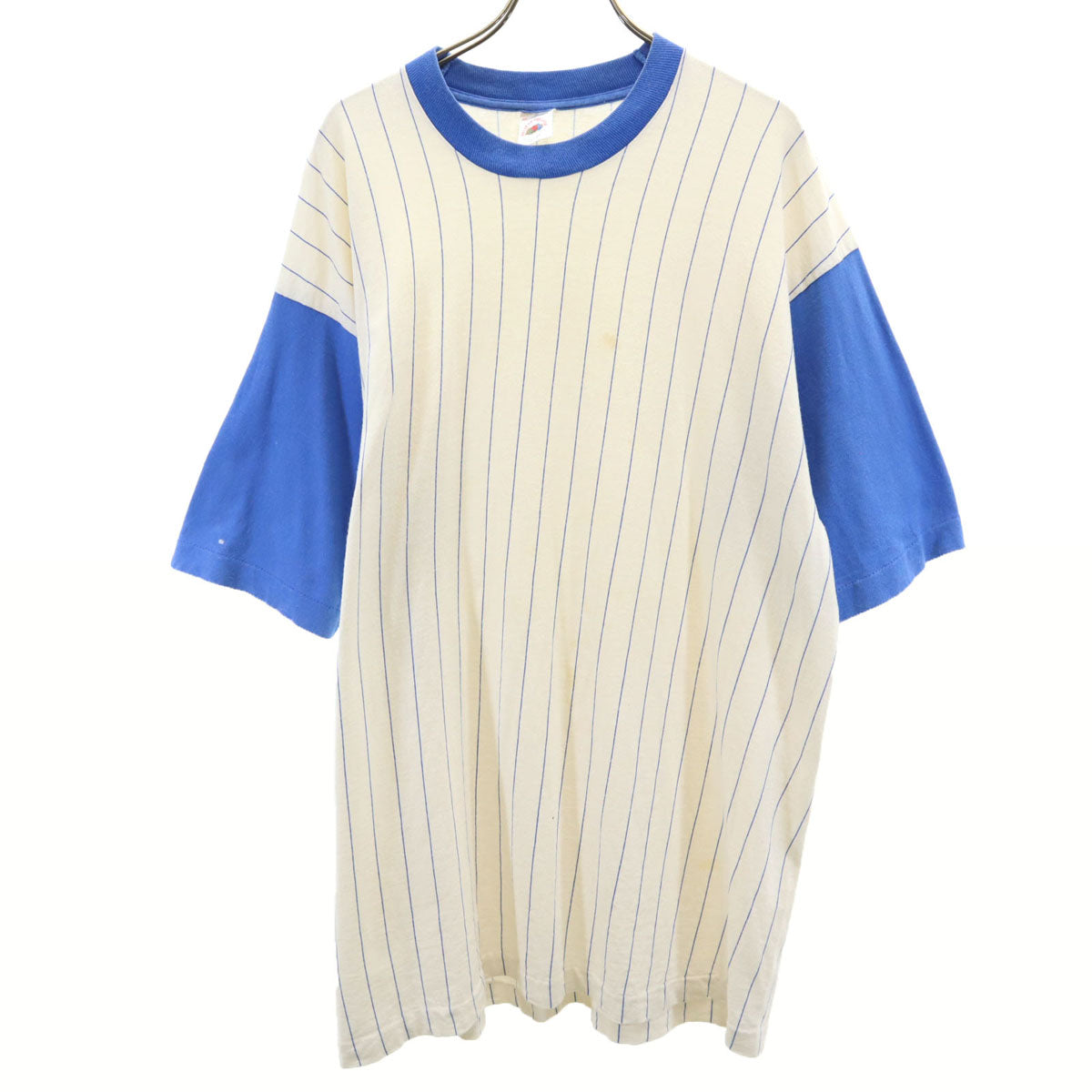 FRUIT OF THE LOOM フルーツオブザルーム 90s USA製 オールド ストライプ柄 半袖 Tシャツ XL 白×青 シングルステッチ メンズ