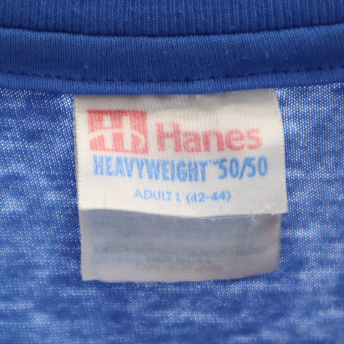 Hanes ヘインズ 90s USA製 オールド EXPECT Thelen BEST アップル プリント 半袖 Tシャツ L ブルー シングルステッチ メンズ