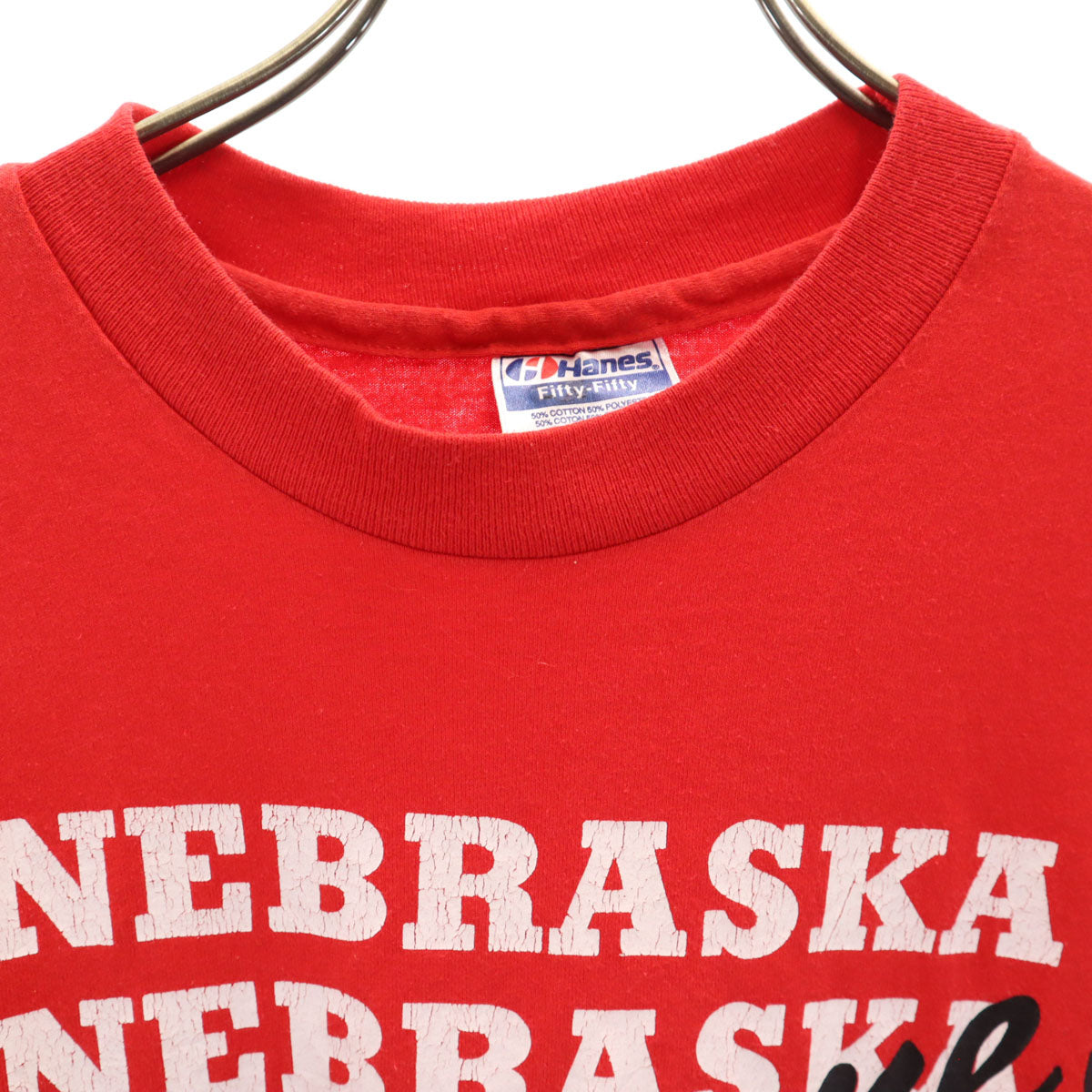 Hanes ヘインズ 80s 90s USA製 オールド NEBRASKA 半袖 Tシャツ L レッド シングルステッチ メンズ