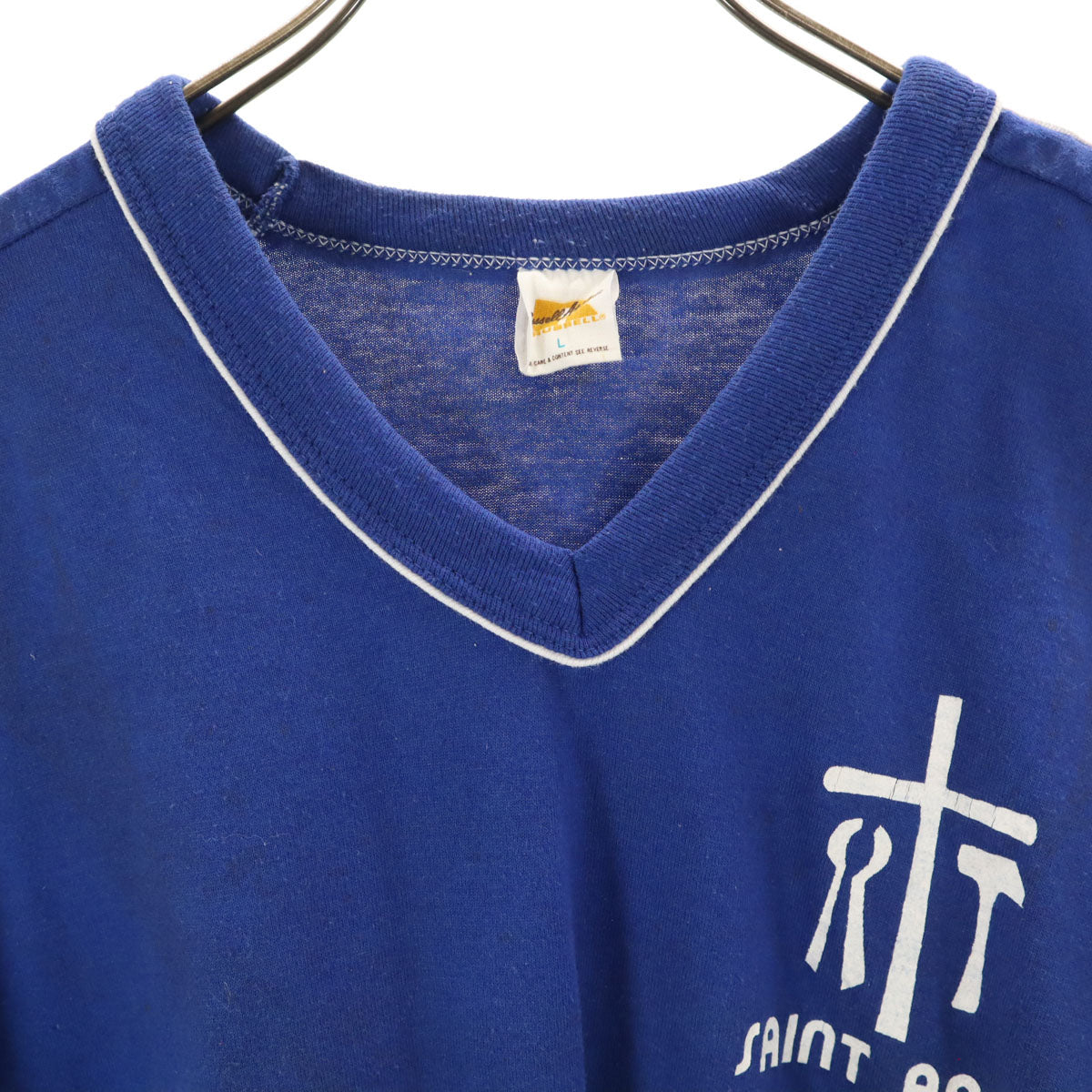 RUSSELL ラッセル 70s 80s ヴィンテージ 金ラッセル 半袖 Vネック Tシャツ L ブルー系 シングルステッチ メンズ