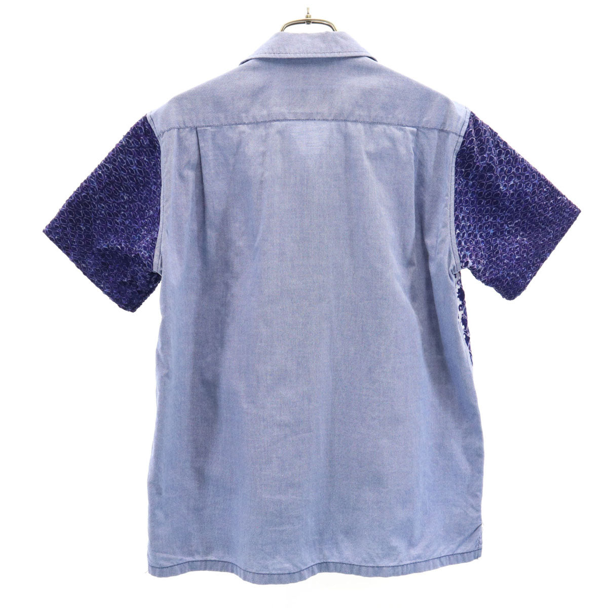 MIHARA YASUHIRO ミハラヤスヒロ 日本製 半袖 柄切替 オープンカラーシャツ 46 パープル メンズ