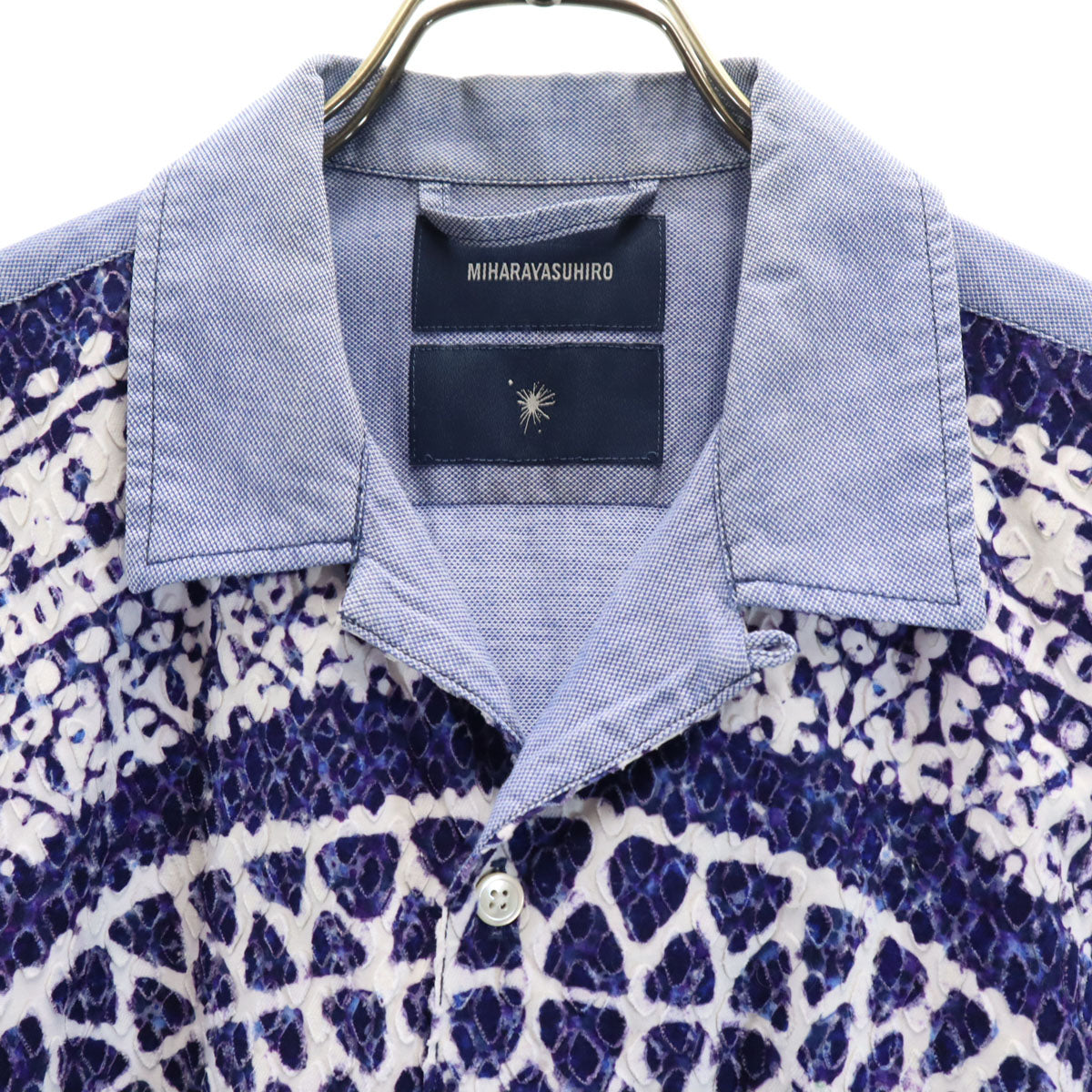 MIHARA YASUHIRO ミハラヤスヒロ 日本製 半袖 柄切替 オープンカラーシャツ 46 パープル メンズ