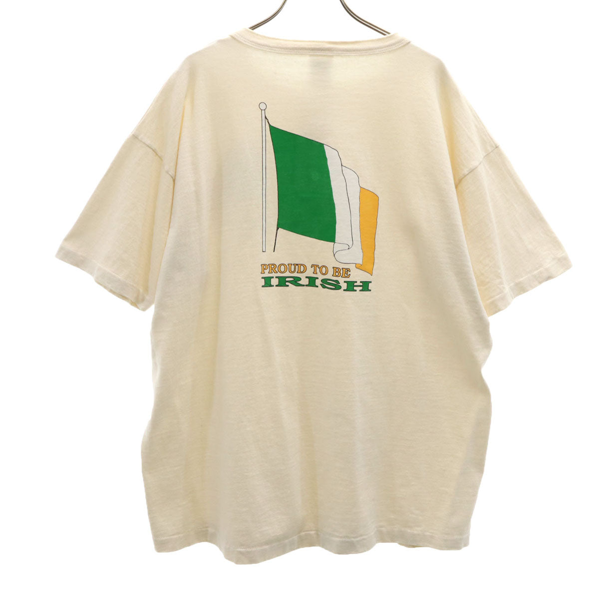 COTTON DELUXE コットンデラックス 90s USA製 オールド メッセージ 半袖 ヘンリーネック Tシャツ XL ベージュ シングルステッチ IRISH メンズ
