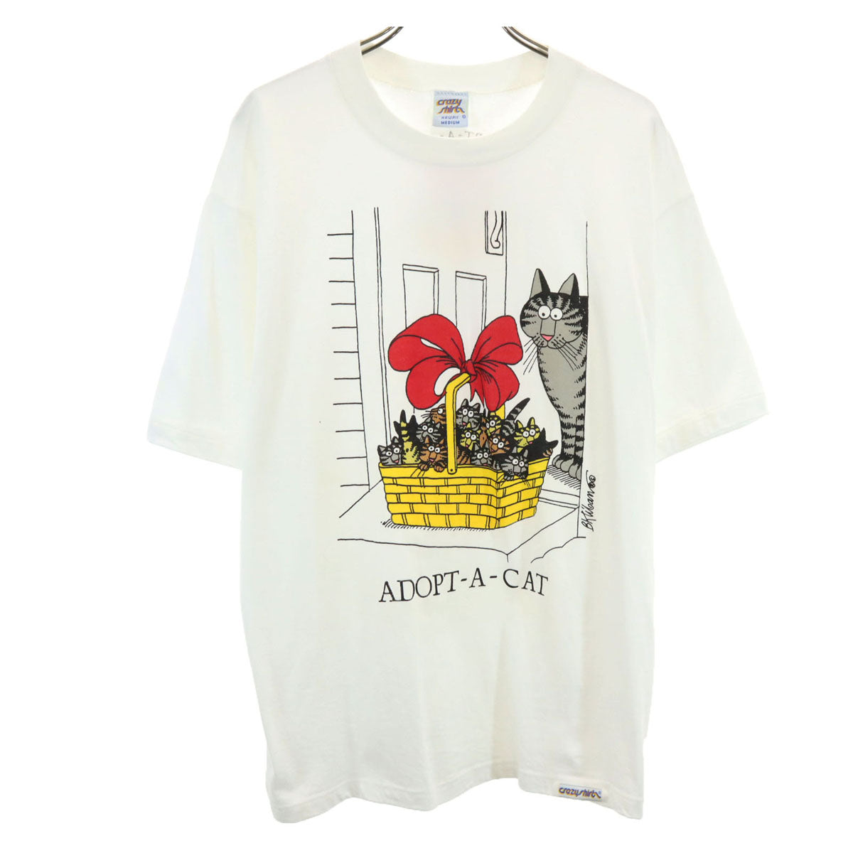Crazy Shirt クレイジーシャツ 90s オールド USA製 プリント 半袖 ADOPT-A-CAT Tシャツ M ホワイト メンズ