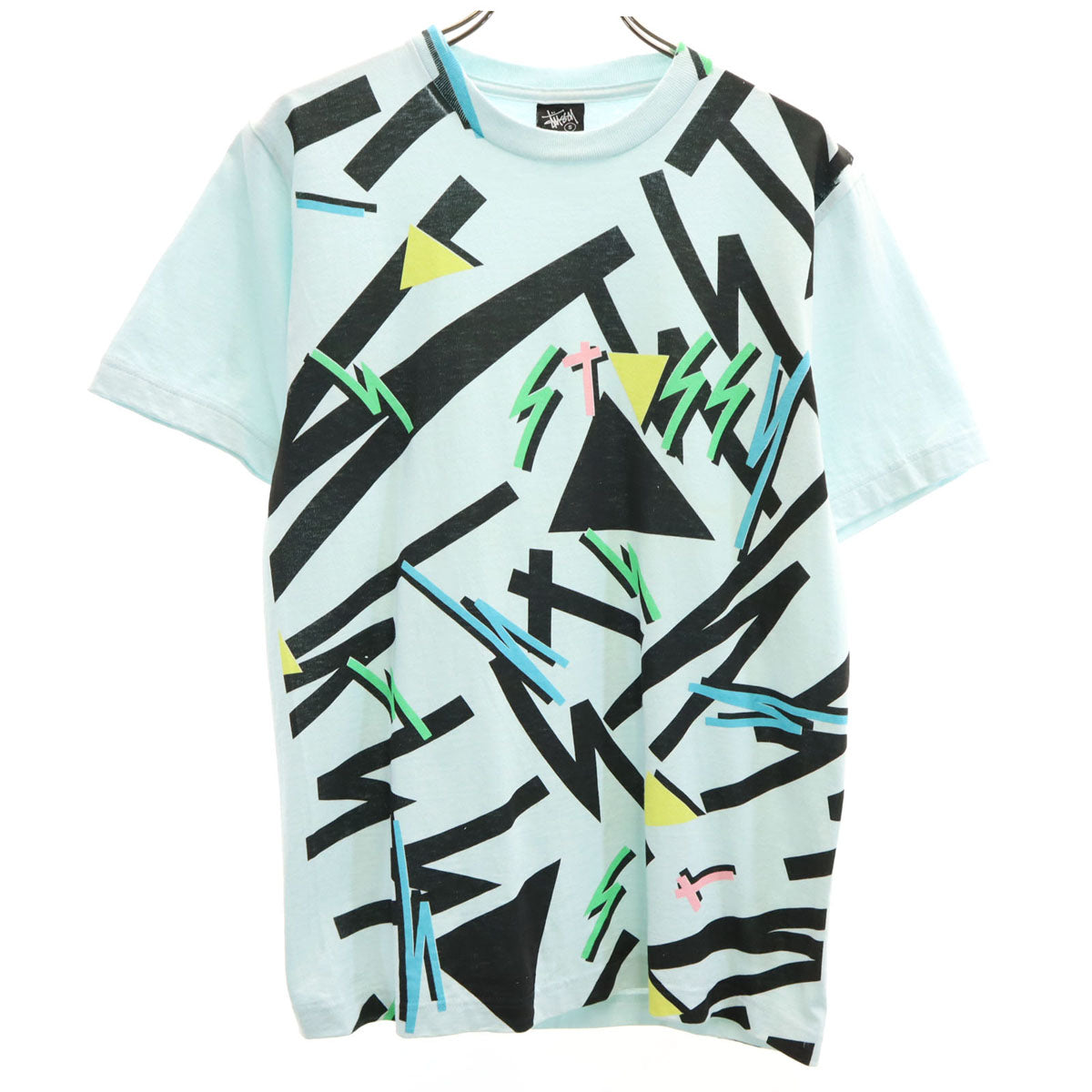 STUSSY ステューシー プリント 半袖 Tシャツ S ライトブルー メンズ