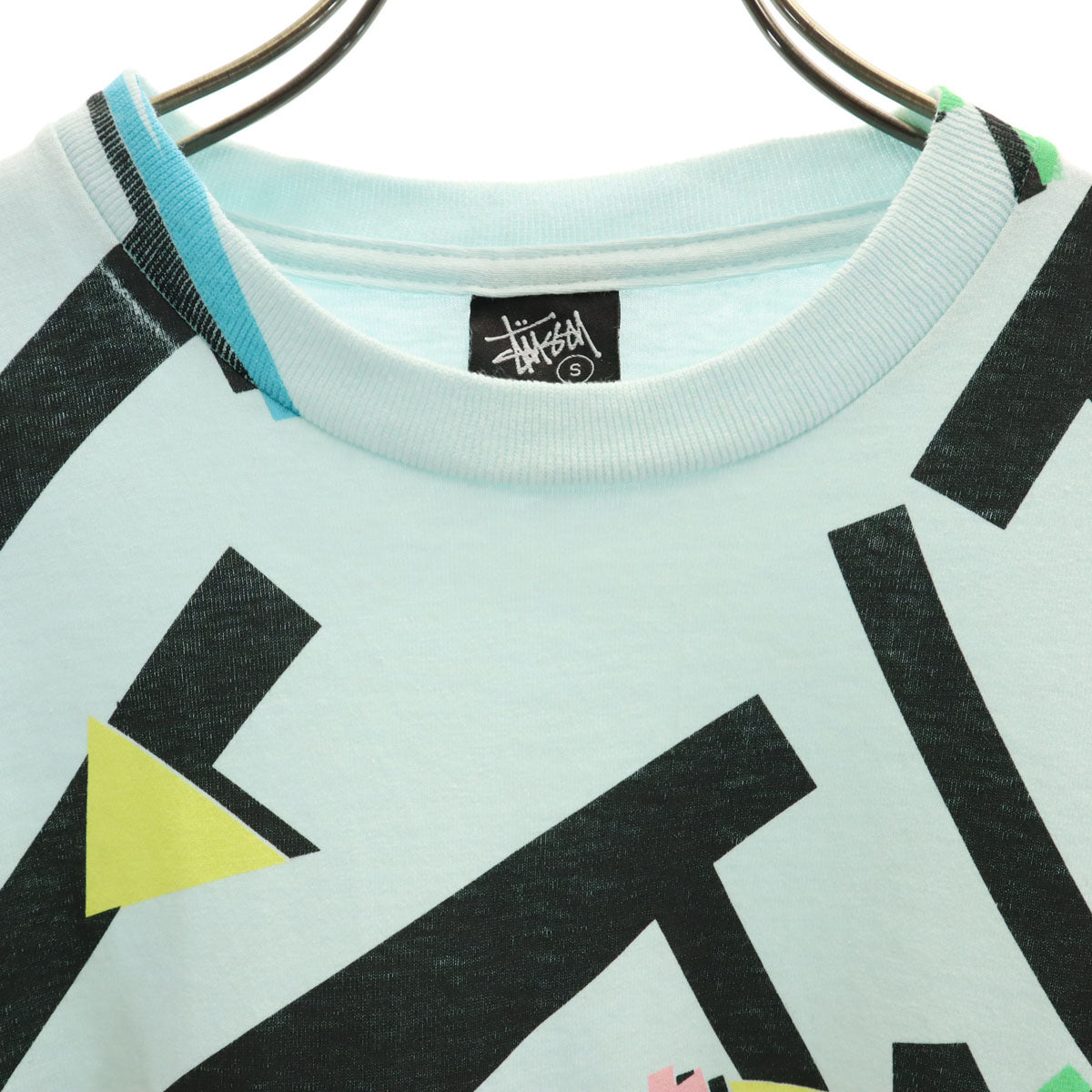 STUSSY ステューシー プリント 半袖 Tシャツ S ライトブルー メンズ