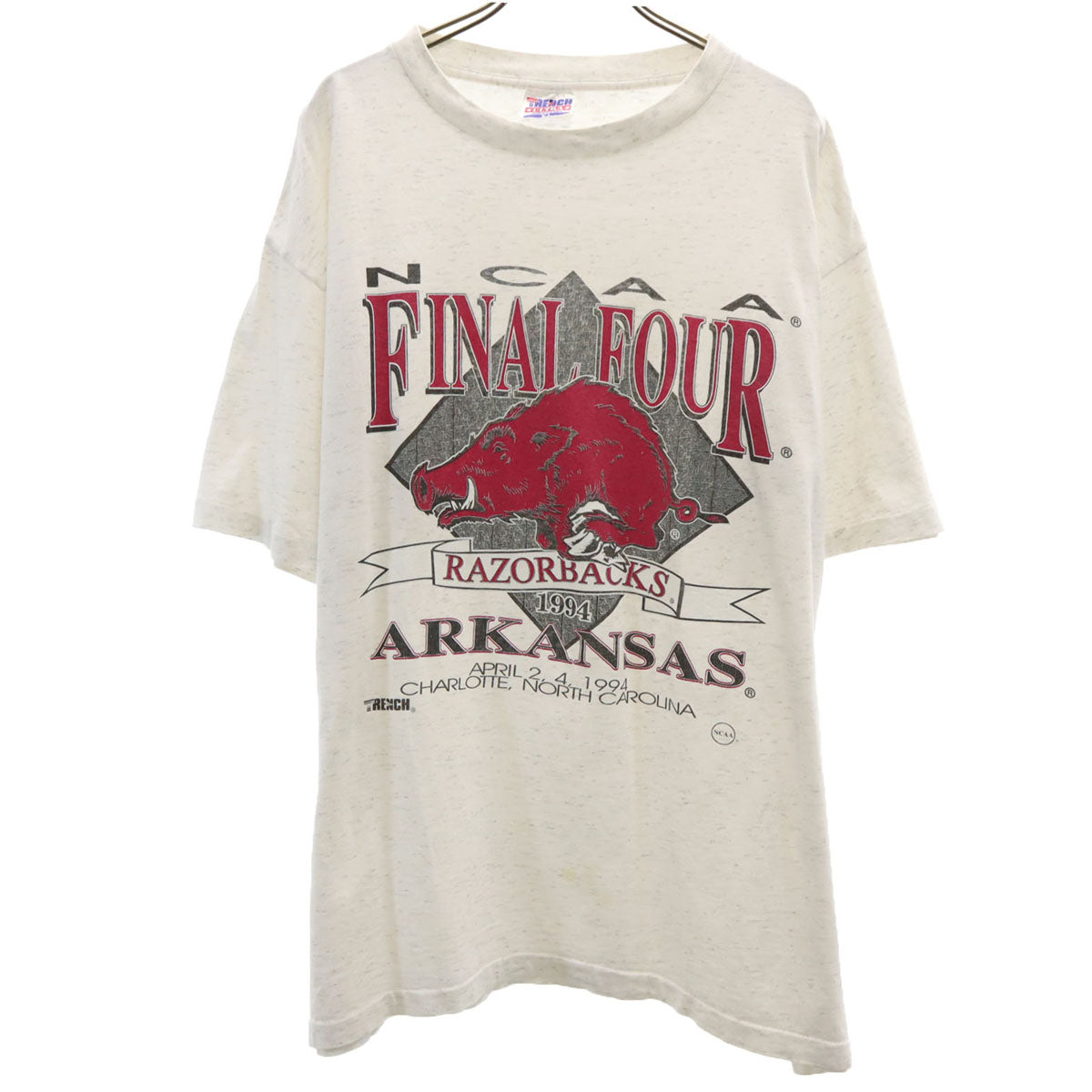 TRENCH トレンチ 90s USA製 オールド NCAA アーカンソー・レイザーバックス 半袖 Tシャツ XL グレー シングルステッチ バスケットボール メンズ