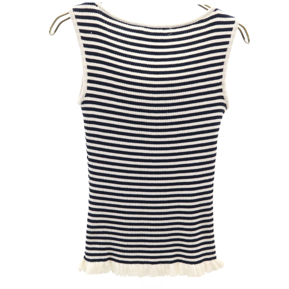 Rene ルネ 日本製 ボーダー柄 ノースリーブ リブニット タンクトップ 36 ネイビー レディース