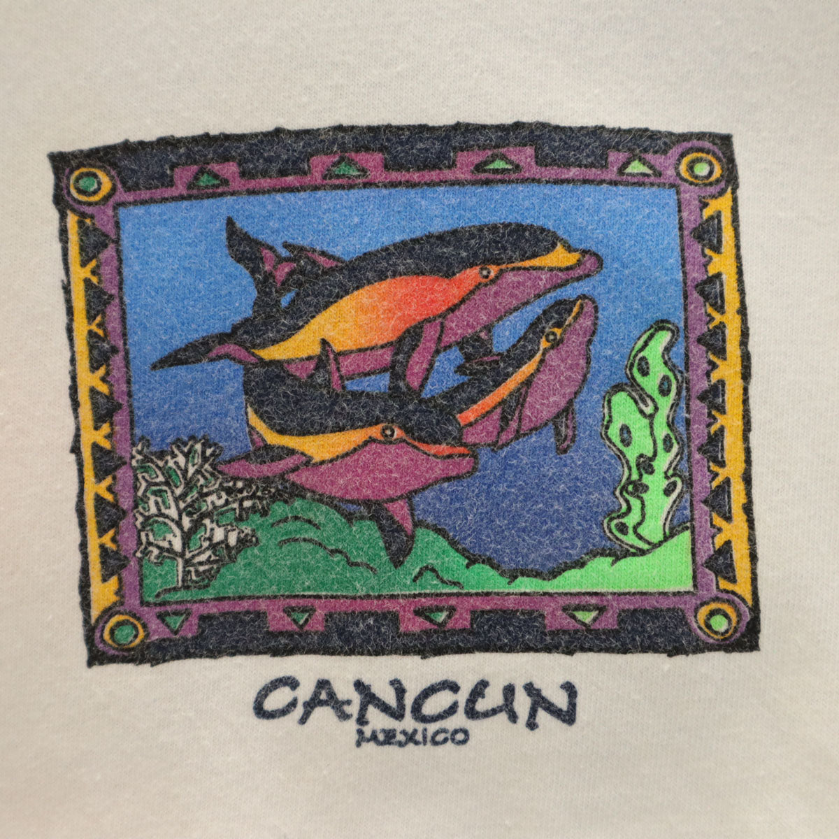 90s オールド バックプリント CANCUN イルカ 半袖 Tシャツ ホワイト シングルステッチ メンズ