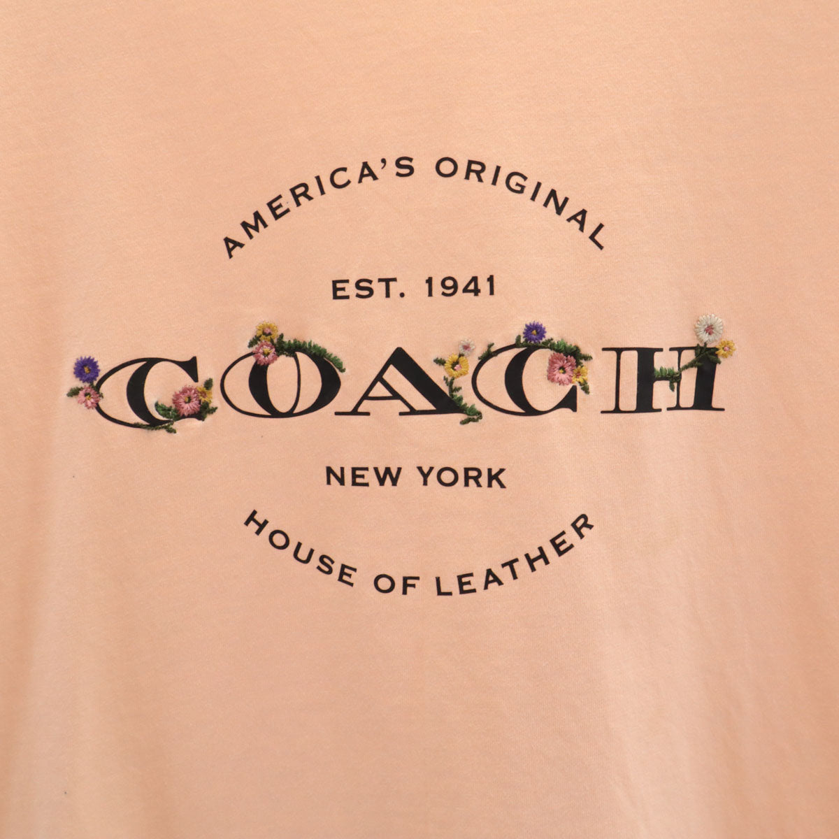 COACH コーチ 花柄刺繍 半袖 Tシャツ M ペールオレンジ 33867 レディース