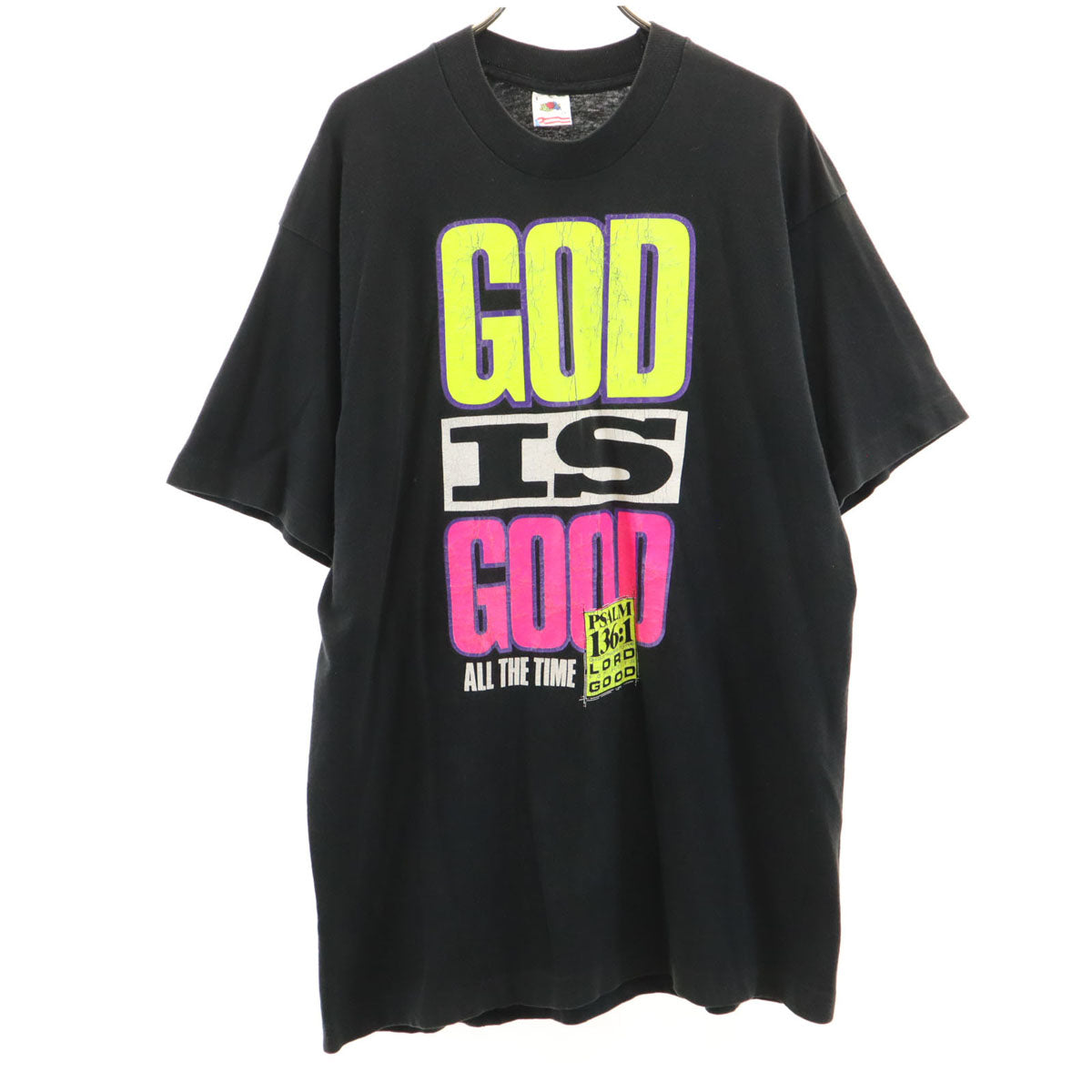 FRUIT OF THE LOOM フルーツオブザルーム 90s USA製 オールド メッセージ プリント 半袖 Tシャツ L ブラック シングルステッチ メンズ