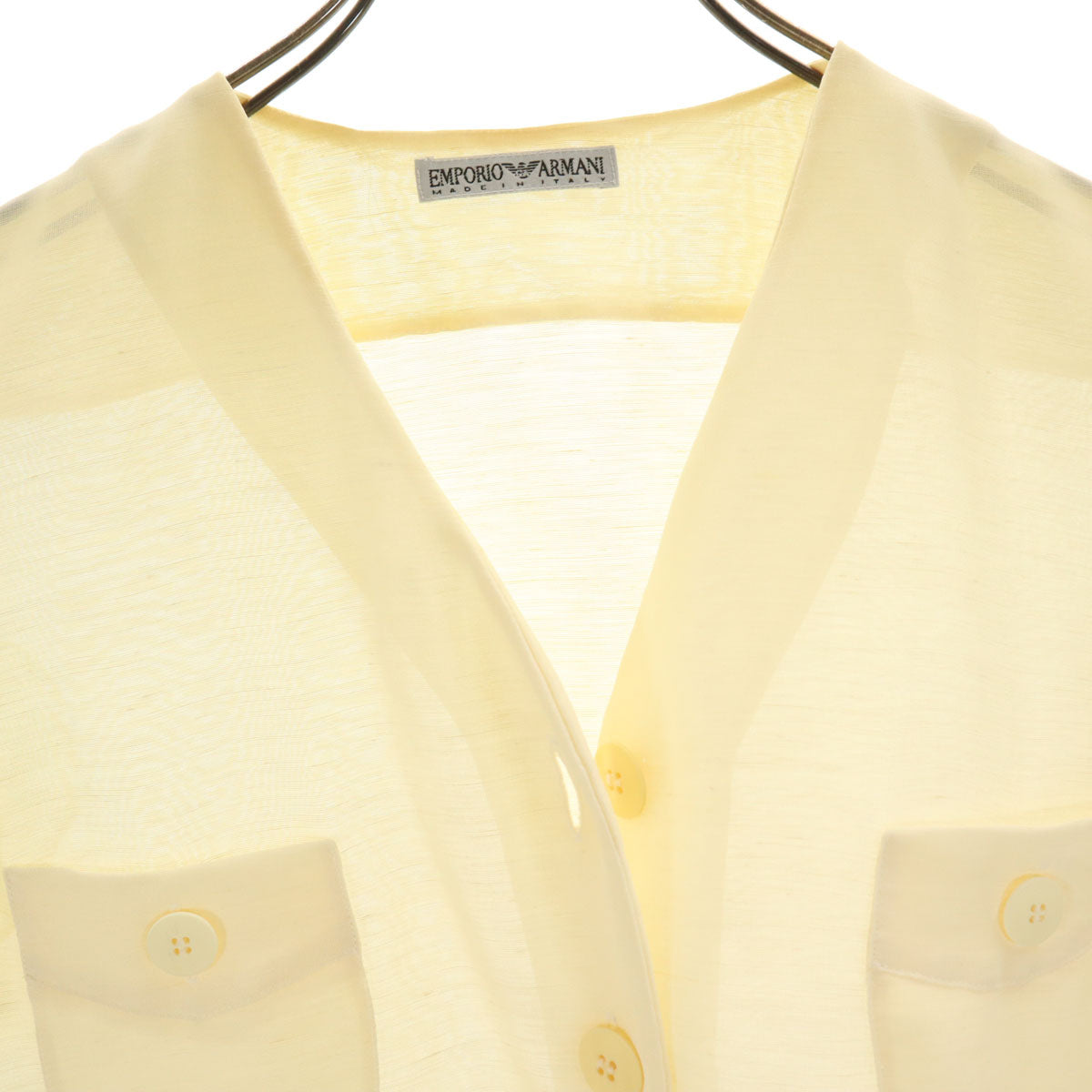 Emporio Armani エンポリオアルマーニ イタリア製 リネンブレンド 半袖 Vネック シャツ 40 アイボリー レディース